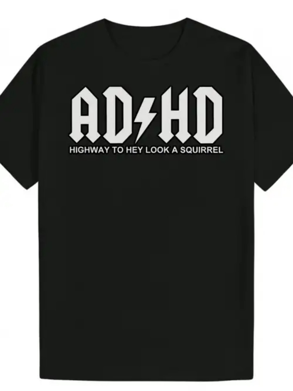 Black Tee with White AD/HD Lightning Graphic Funny AC/DC NEW!